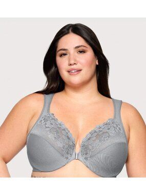 Glamorise Full Figure PLUS 1241 Front-Close WonderWire Bra Blush Grey 48G LN/WOT